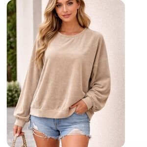 37 Orchard Ribbed Velour Pullover Sweatshirt Beige Size L #2055